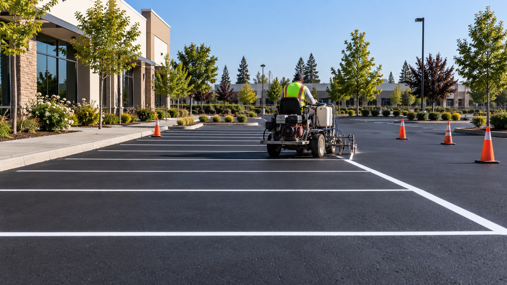 Striping applied after a sealcoated parking lot has cured
